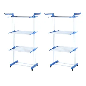 Kuber Industries Pack of 2 Stainless Steel Cloth Drying Stand | Foldable Wings | Balcony and Indoor | Easy to Assemble| Corrosion Free| Color-Blue| TW116BU