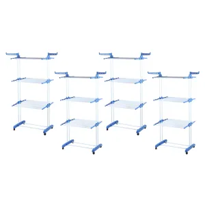 Kuber Industries Pack of 4 Stainless Steel Cloth Drying Stand | Foldable Wings | Balcony and Indoor | Easy to Assemble| Corrosion Free| Color-Blue| TW116BU