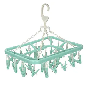 Kuber Industries Plastic 360 Degree Portable Folding Clothes Drying Rack Space Saving Travel Rotatable Clips (Green, 32 Clip, KUBMART15537)