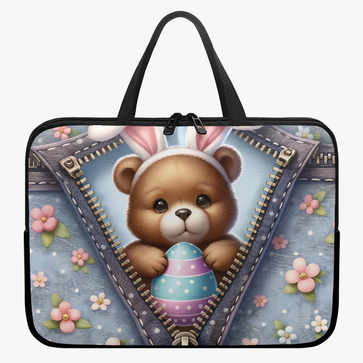 Laptop Sleeve with handles - Easter - Bear with Bunny ears