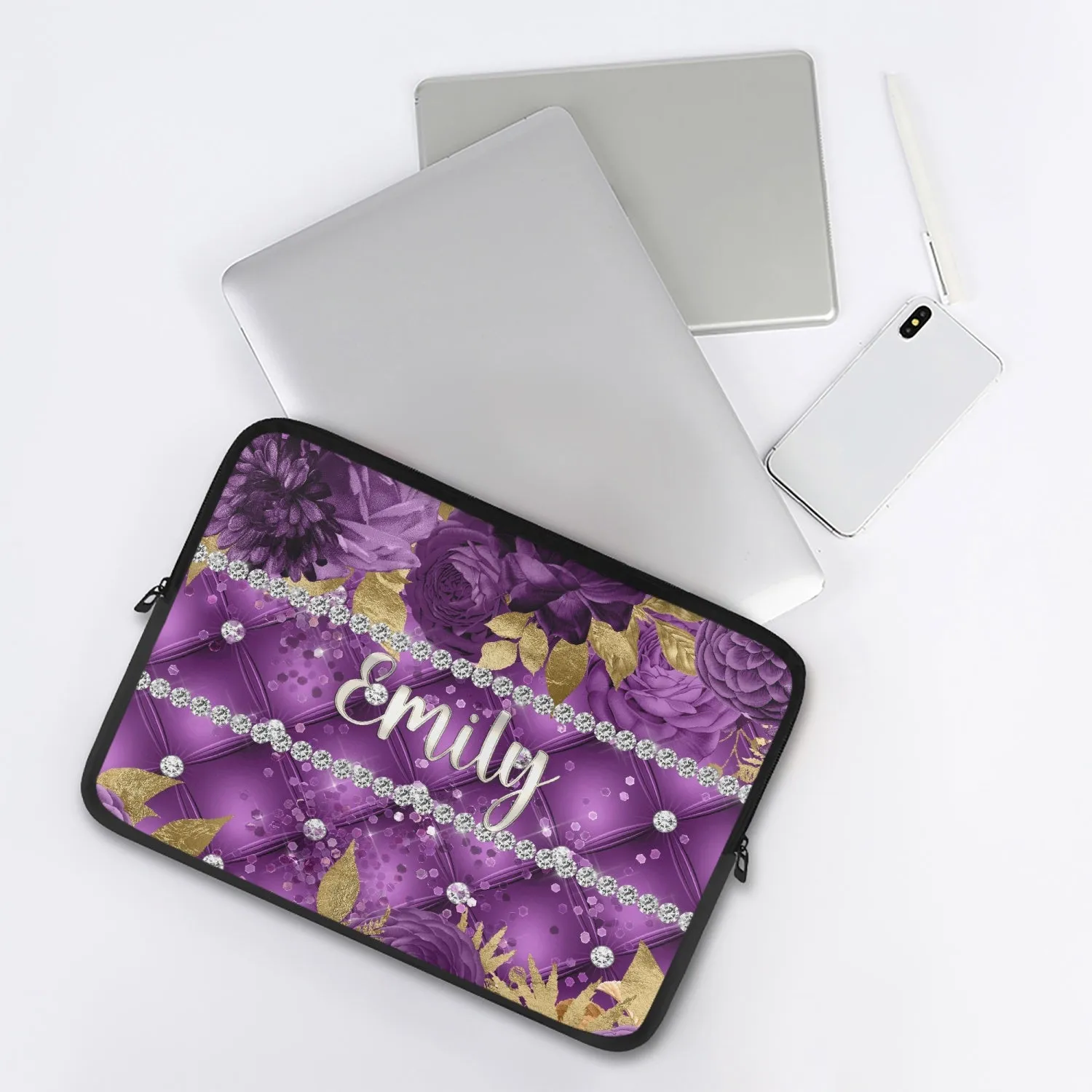 Laptop Sleeve - without handles - Purple Floral - Personalised