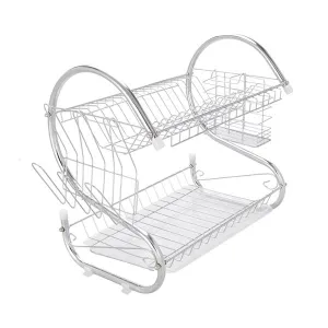 Large Dish Drying Rack with Drainboard, 2 Tier Stainless Steel Drying Racks for Kitchen Counter