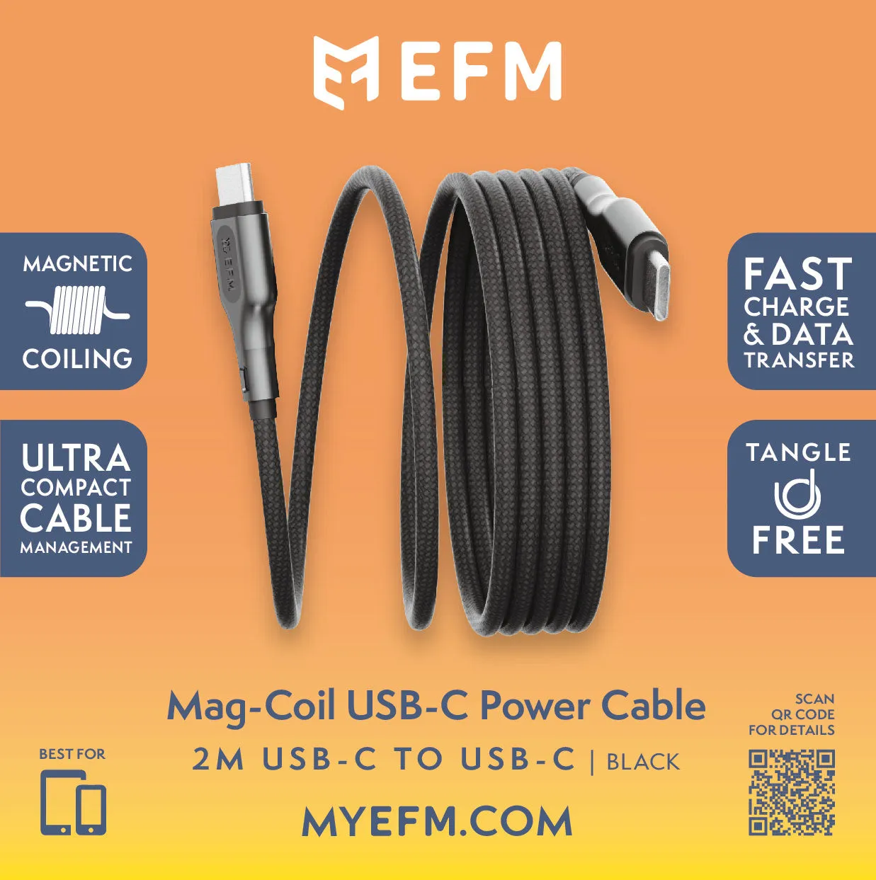 Mag-Coil USB-C 2M Cable - With Magnetic Coiling