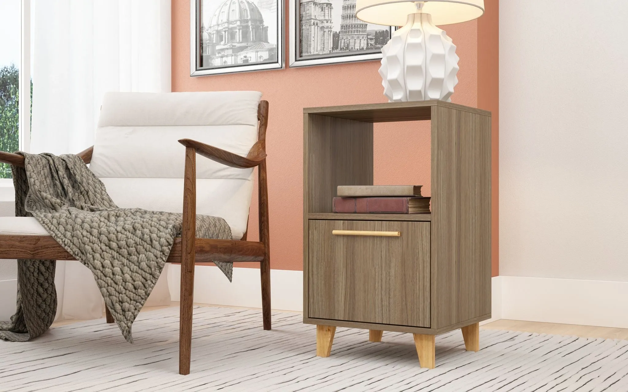 Mid-Century - Modern Herald Nightstand with 1 Shelf in Oak Brown