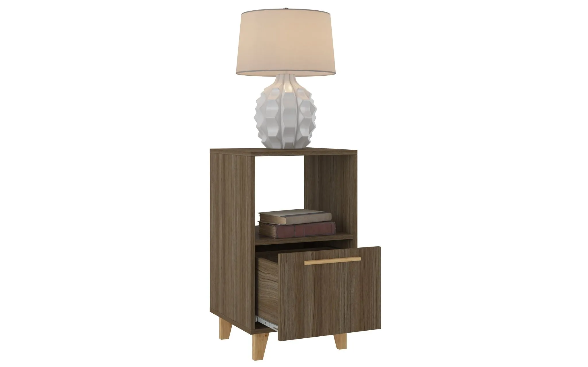 Mid-Century - Modern Herald Nightstand with 1 Shelf in Oak Brown