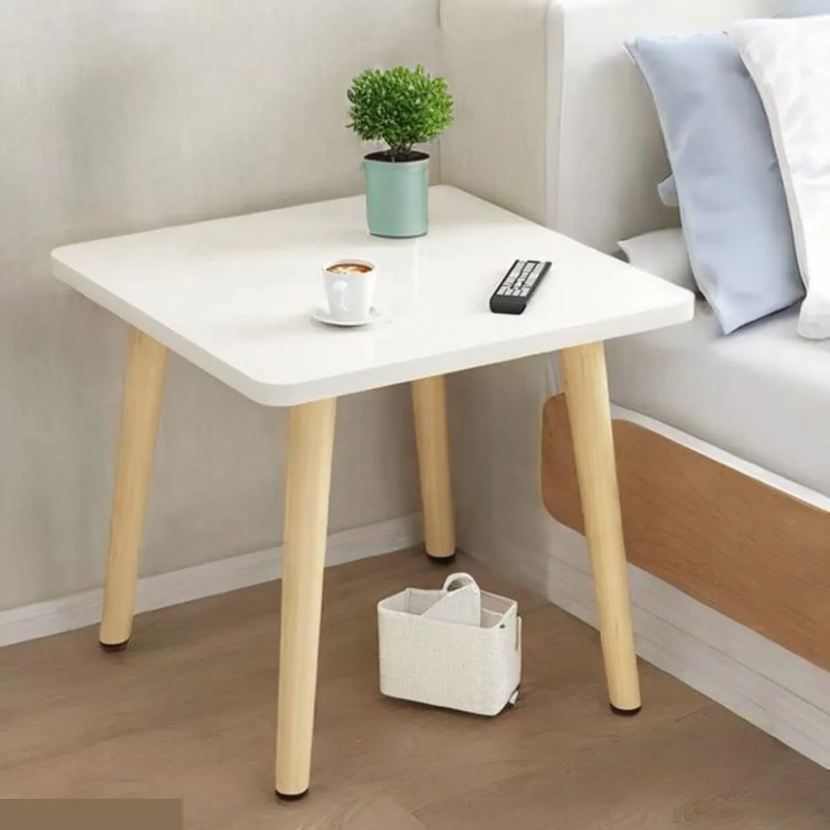 MTANK 4 Legs Center Coffee Table for Living Room Bedroom Office Decor, Sofa Center Table & Side End Table | Bedroom Bedside Table, Square [ White ]