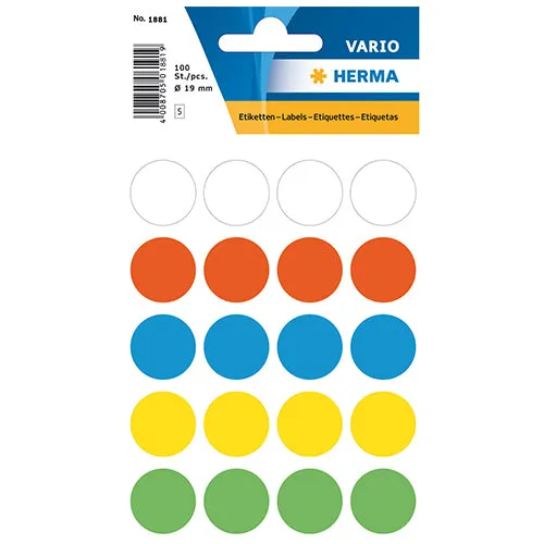 Multi-purpose Labels Round 19 mm Assorted Colour (1881)