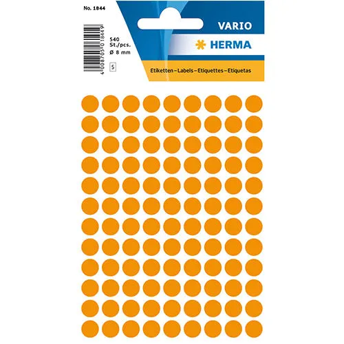 Multi-purpose Labels Round 8mm Orange (1844)