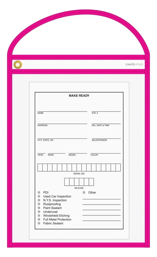 Neon Stitched Work Ticket Holders - Heavy Duty 6 Mil Vinyl - Top Load Clear Rigid Vinyl with Strap - Organize and Protect Work Orders - 10" × 13-1/2" Overall Size