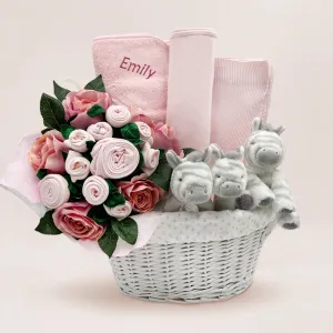 Personalised Three Little Zebras Luxury New Baby Hamper – Pink