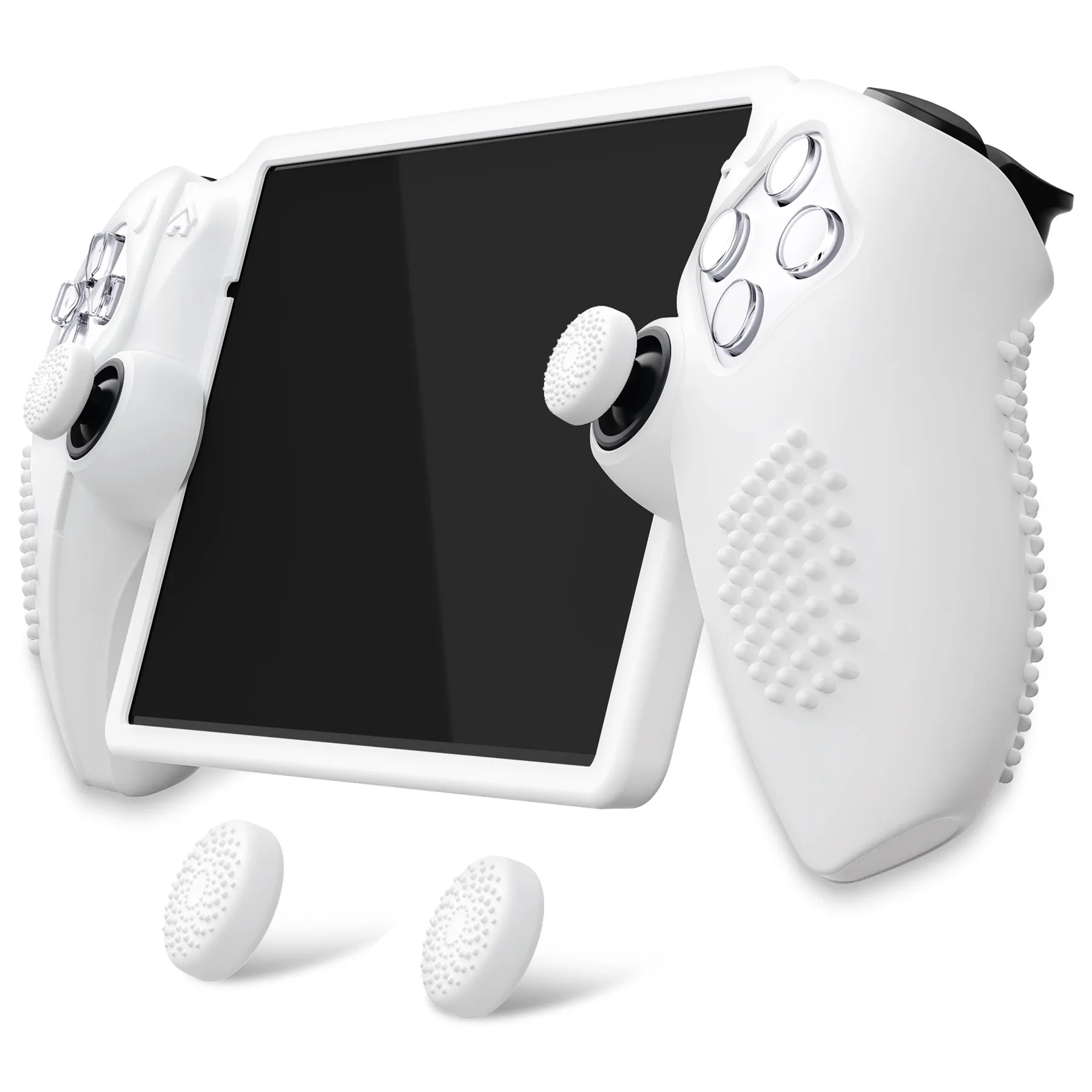 PlayVital 3D Studded Edition Anti-Slip Silicone Protective Case with Thumb Grips for PS Portal Remote Player - White - CYRPFP002