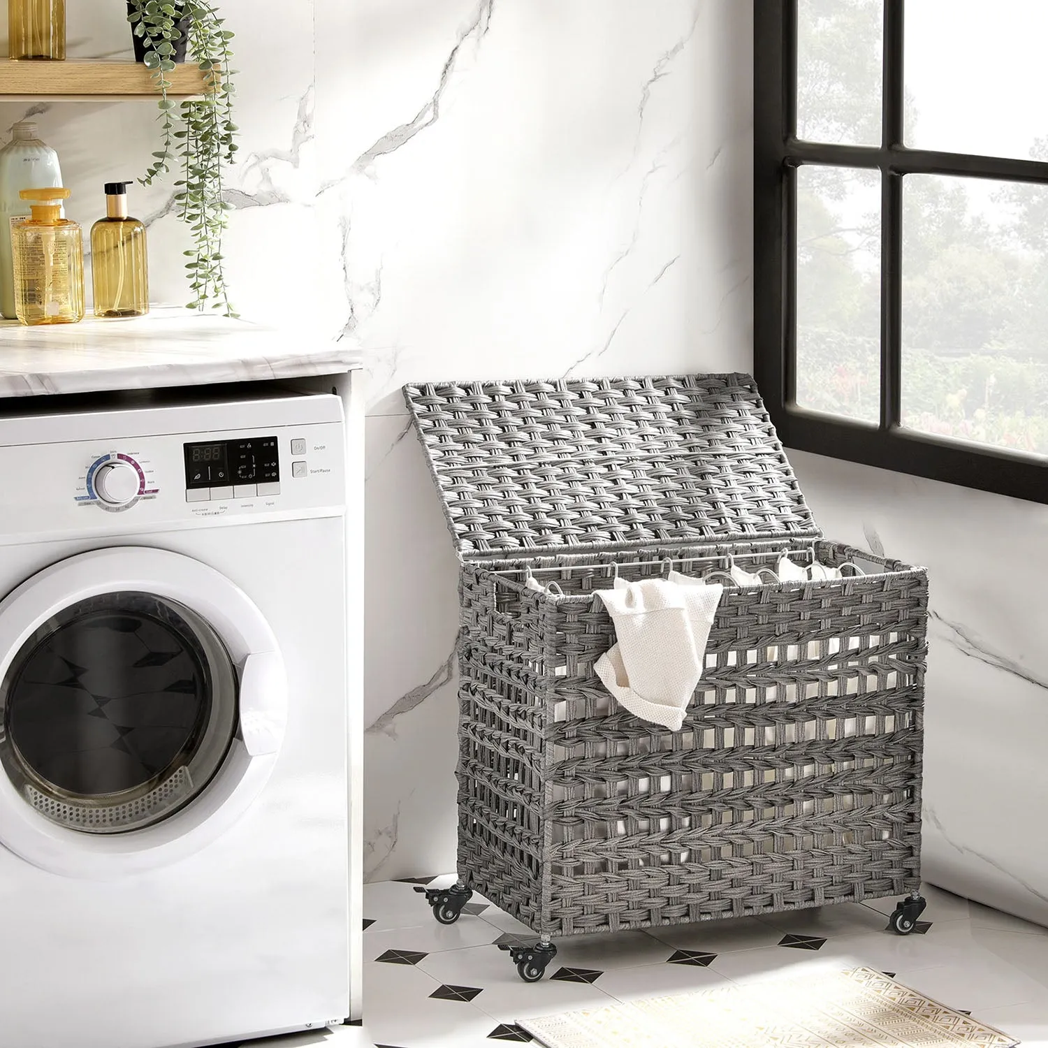 Rattan-Style Laundry Basket with 3 Removable Bags