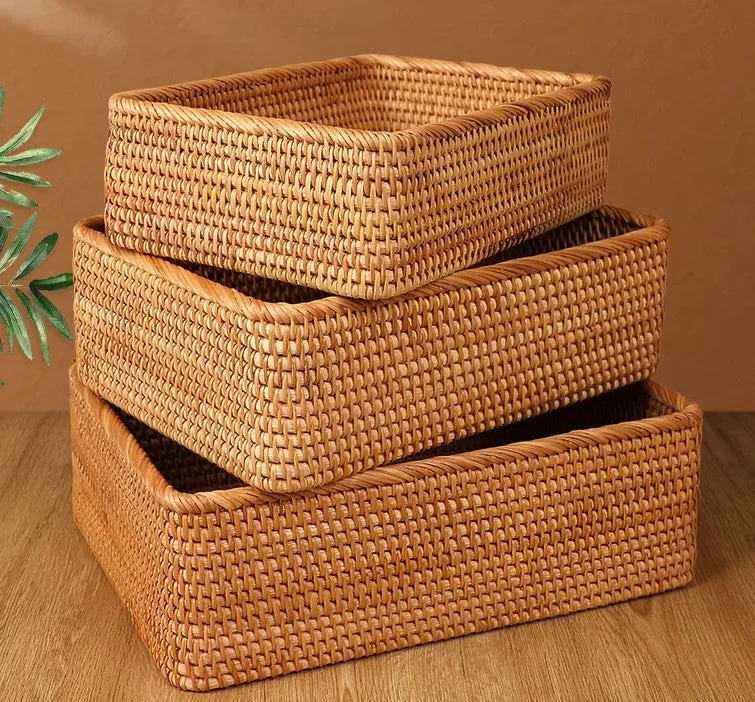 Rectangular Storage Basket for Living Room, Small Kitchen Storage Baskets, Woven Storage Baskets, Rattan Storage Baskets for Shelves