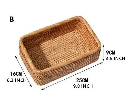 Rectangular Storage Basket for Living Room, Small Kitchen Storage Baskets, Woven Storage Baskets, Rattan Storage Baskets for Shelves