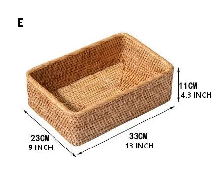 Rectangular Storage Basket for Living Room, Small Kitchen Storage Baskets, Woven Storage Baskets, Rattan Storage Baskets for Shelves