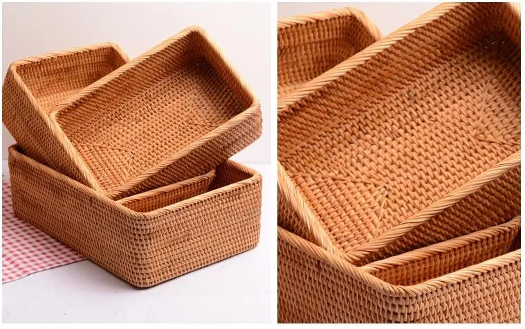 Rectangular Storage Basket for Living Room, Small Kitchen Storage Baskets, Woven Storage Baskets, Rattan Storage Baskets for Shelves