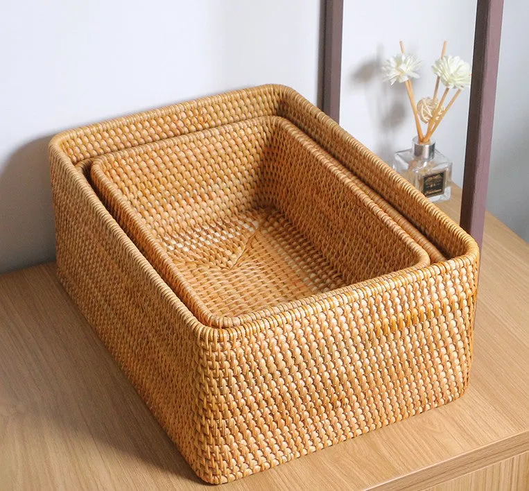 Rectangular Storage Basket for Living Room, Small Kitchen Storage Baskets, Woven Storage Baskets, Rattan Storage Baskets for Shelves