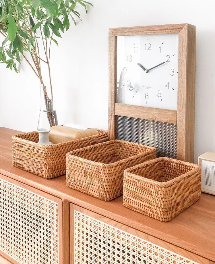 Rectangular Storage Basket for Living Room, Small Kitchen Storage Baskets, Woven Storage Baskets, Rattan Storage Baskets for Shelves