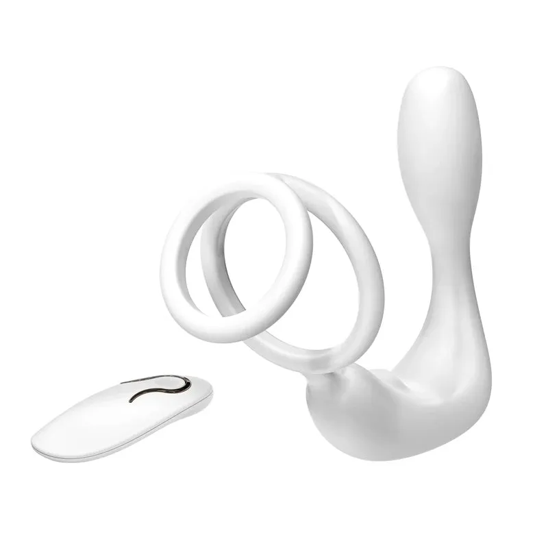 Remote Control Male Anal Toy - Dual Cock Ring Penis Trainer Vibrating Anal Plug