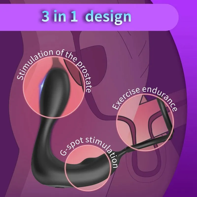 Remote Control Male Anal Toy - Dual Cock Ring Penis Trainer Vibrating Anal Plug