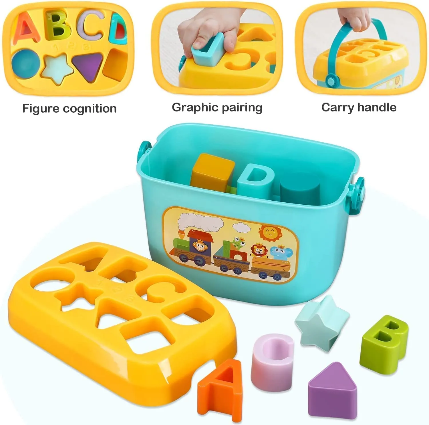 Sanghariyat Baby First Blocks Activity Toys Sorter Baby And Toddler Toy Abcd Learning Shape Alphabets Storage Bucket Toys Sorting Game Developmental Educational Toy Children 16 Building Blocks,Multi