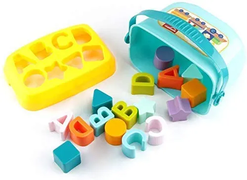 Sanghariyat Baby First Blocks Activity Toys Sorter Baby And Toddler Toy Abcd Learning Shape Alphabets Storage Bucket Toys Sorting Game Developmental Educational Toy Children 16 Building Blocks,Multi