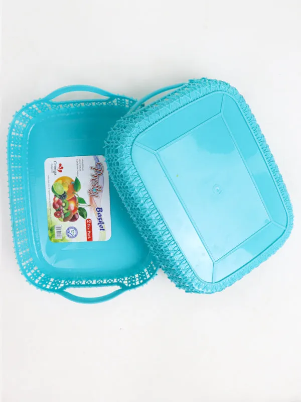 Sea Green Pack of 2 Multipurpose Tray Baskets for Fruits & Vegetables Storage