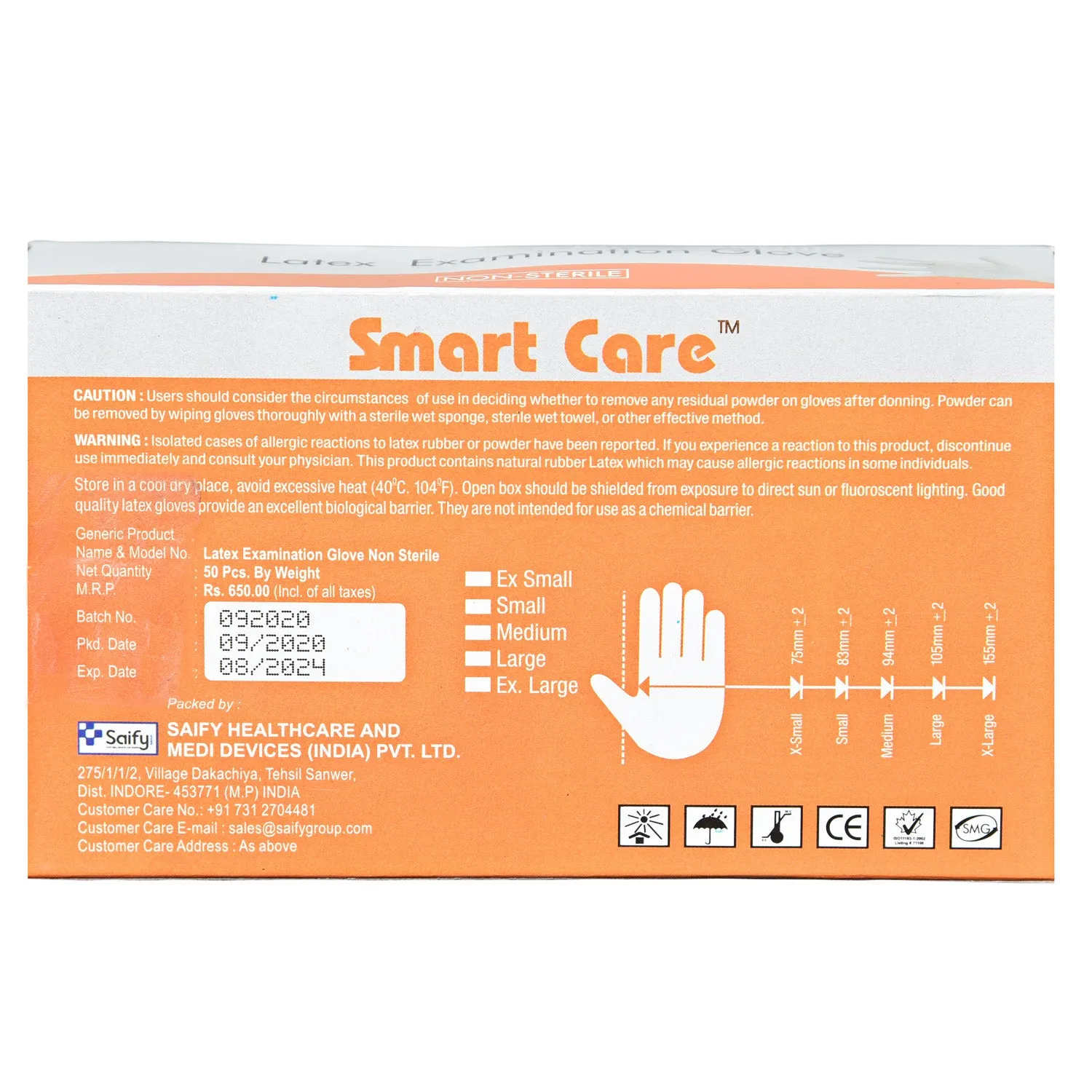 Smart Care Examination Gloves Powdered Large 50 Pcs