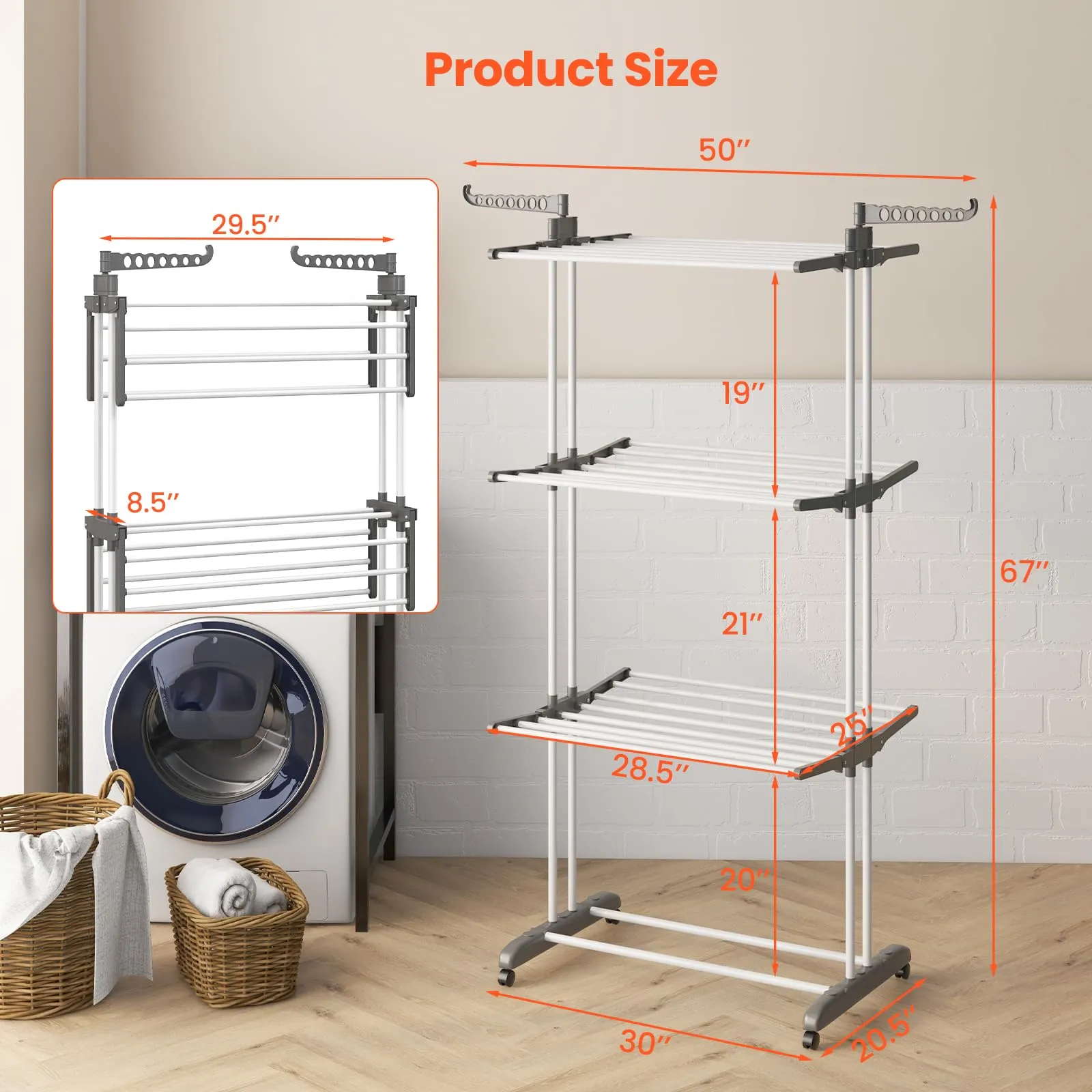 Tangkula 4-Tier Clothes Drying Rack, Collapsible Laundry Rack Stand with 2 Hanger Holders