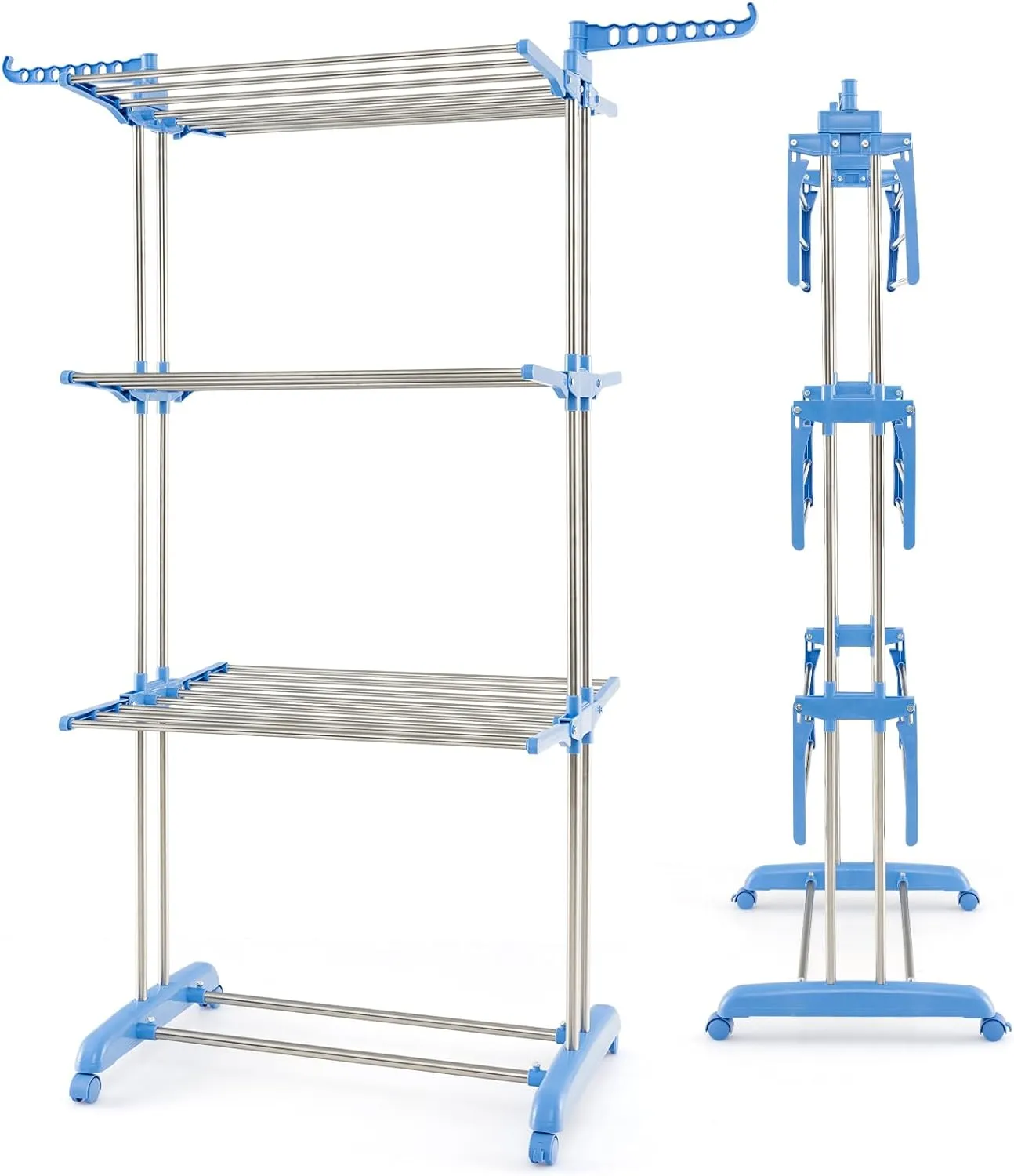 Tangkula 4-Tier Clothes Drying Rack, Collapsible Laundry Rack Stand with 2 Hanger Holders