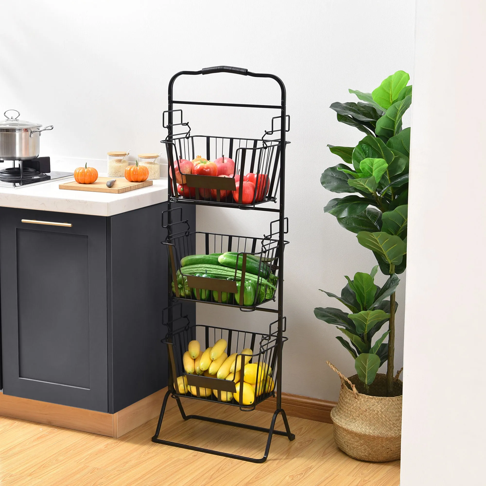 Tier Metal Wire Storage Basket Stand with Removable Baskets