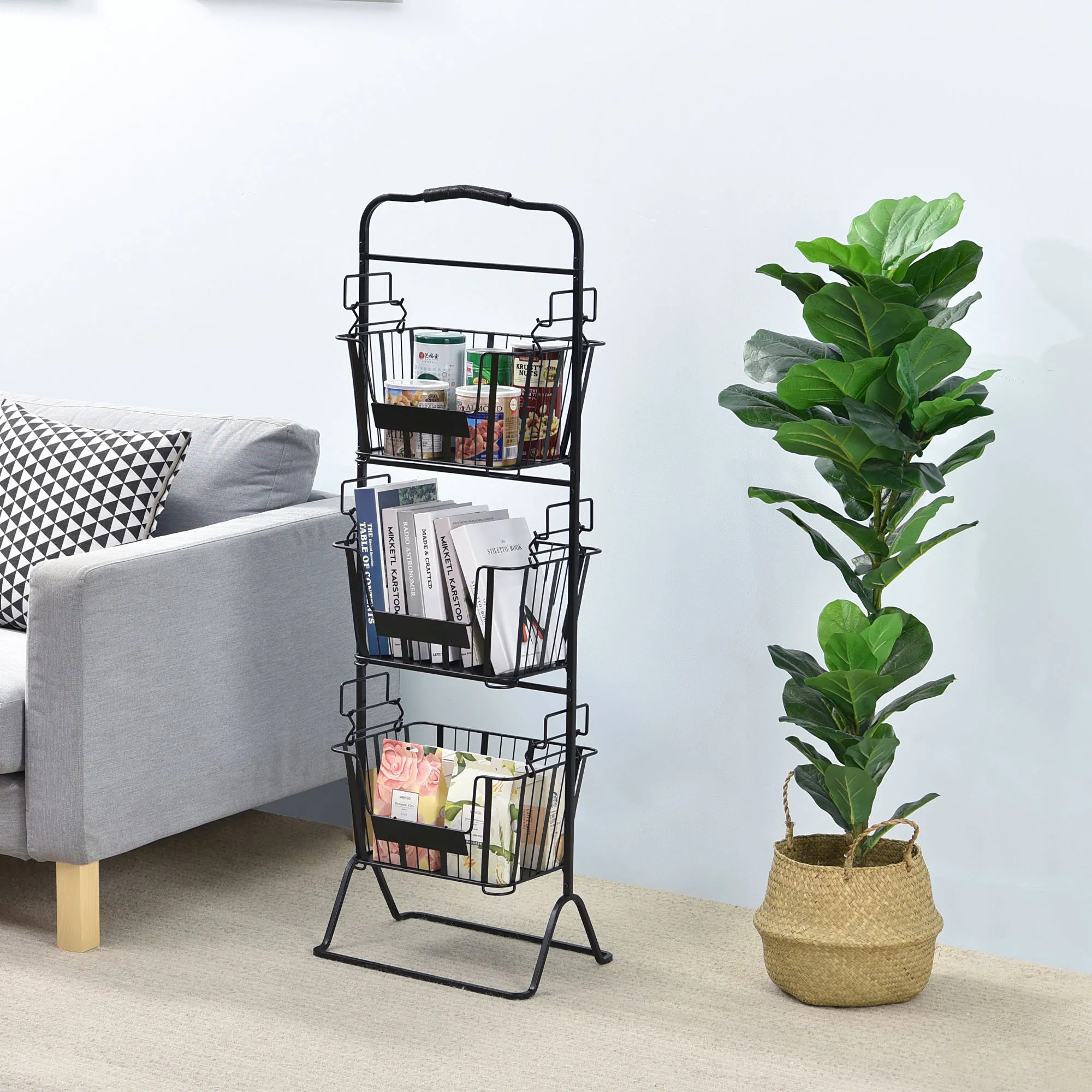 Tier Metal Wire Storage Basket Stand with Removable Baskets