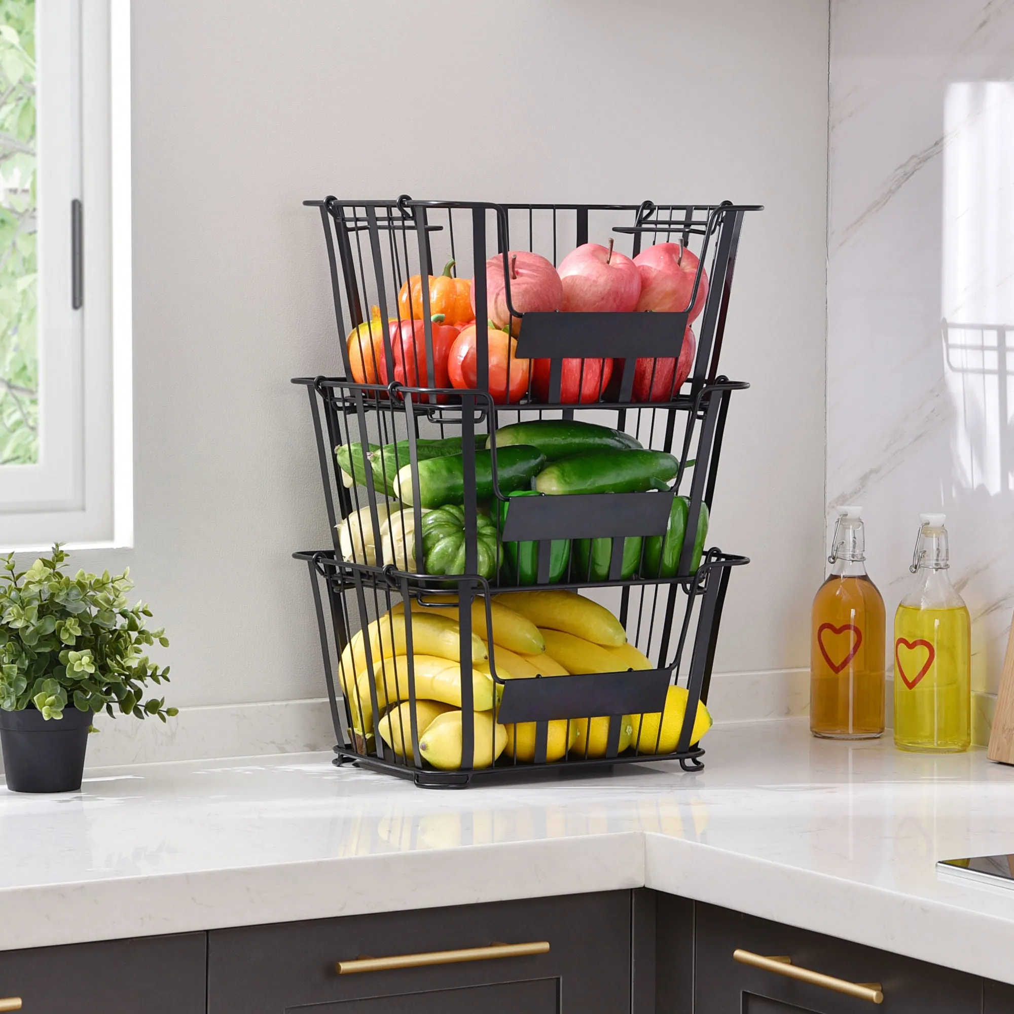 Tier Metal Wire Storage Basket Stand with Removable Baskets