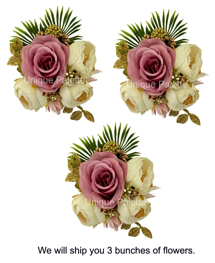 Unique Palette Handmade Artificial Flower Bunch for Hamper, Decoration, Gifting, Trousseau Pack of 3 (Model No 5 A) | Artificial Flower Bunch Hamper, Packing, Gifting