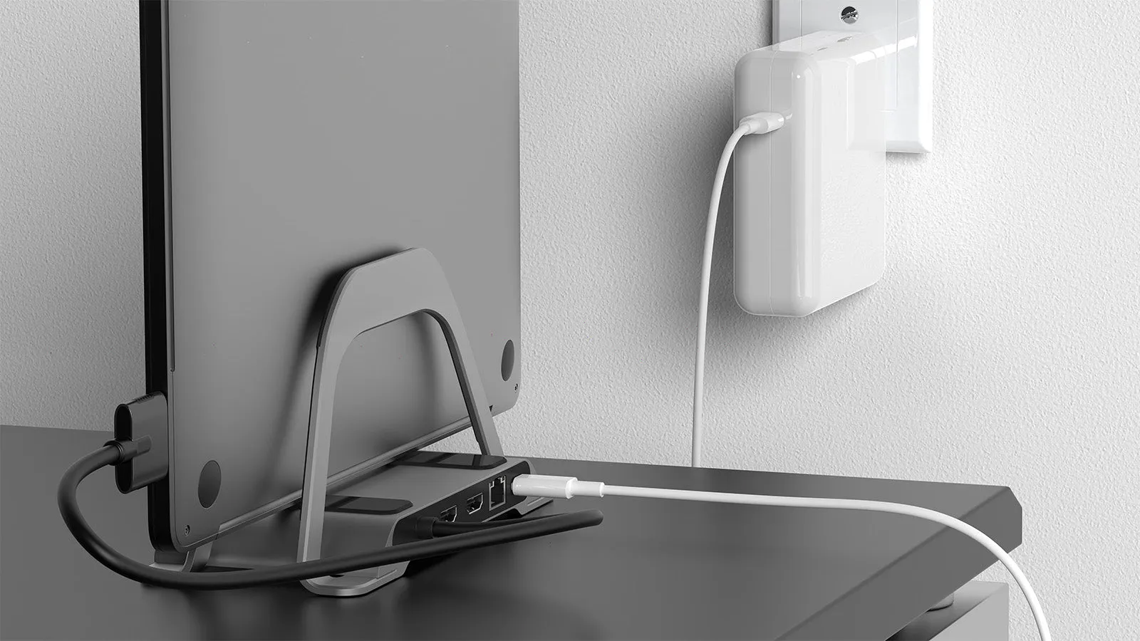 Vertical MacBook Stand with Integrated Hub