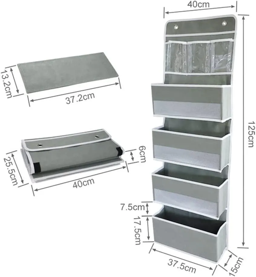 Wall Mount Hanging Organizer with 4 Large Capacity Pocket Organizers and 3 Small Pockets for Essentials