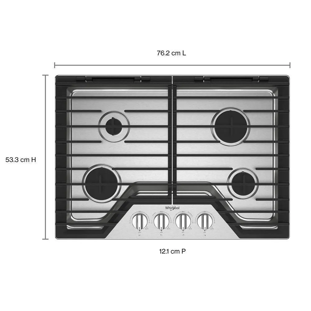 Whirlpool WCGK5030PS 30-inch Gas Cooktop with EZ-2-Lift™ Hinged Cast-Iron Grates