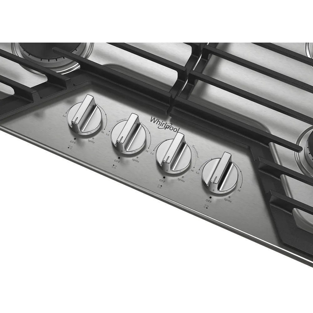 Whirlpool WCGK5030PS 30-inch Gas Cooktop with EZ-2-Lift™ Hinged Cast-Iron Grates