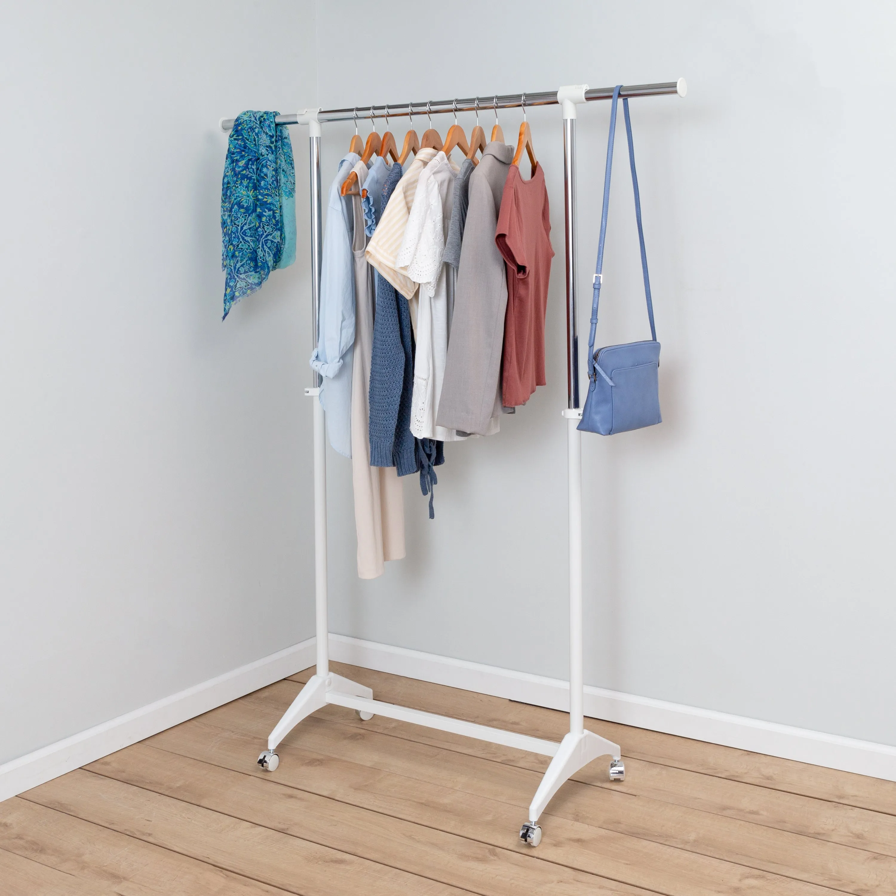 White Expandable Rolling Clothes Rack